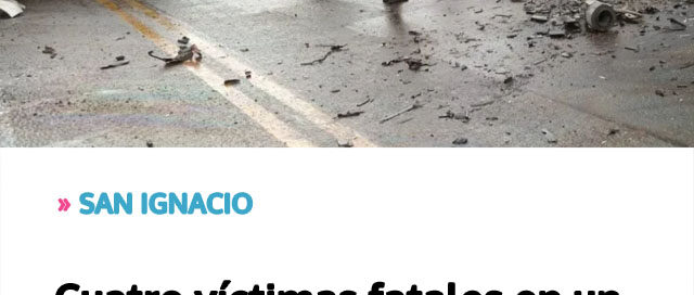 SAN IGNACIO: Cuatro víctimas fatales en un choque múltiple sobre Ruta 12