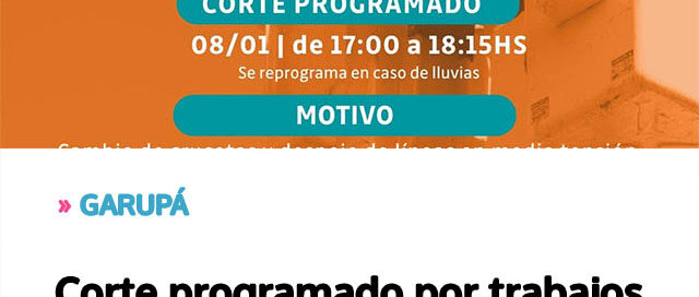 Corte programado por trabajos de mantenimiento en la red eléctrica Corte programado por trabajos de mantenimiento en la red eléctrica