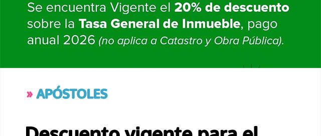 Descuento vigente para el pago anual de la Tasa General de Inmueble Descuento vigente para el pago anual de la Tasa General de Inmueble