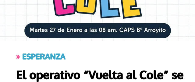 El operativo “Vuelta al Cole” se realizará en el barrio Arroyito
