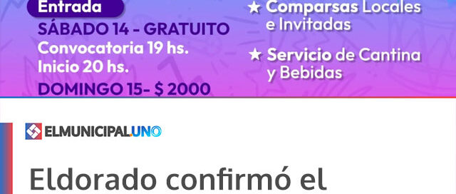 Eldorado confirmó el cronograma de los Carnavales 2026 con jornadas local y regional