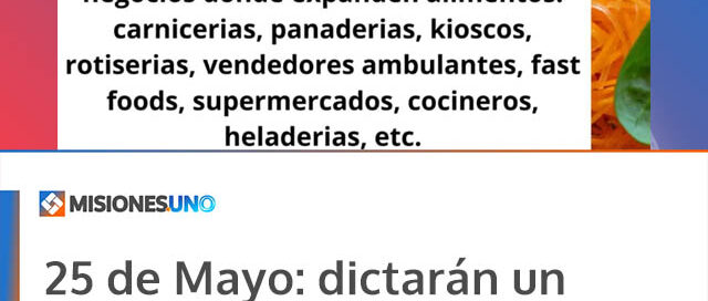 25 de Mayo: dictarán un curso obligatorio y gratuito de manipulación de alimentos en el CIC