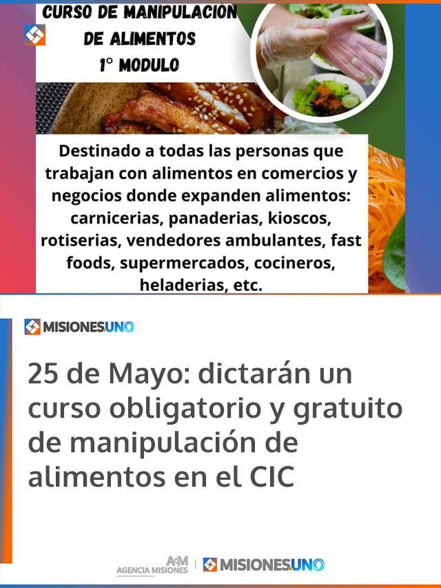 25 de Mayo: dictarán un curso obligatorio y gratuito de manipulación de alimentos en el CIC