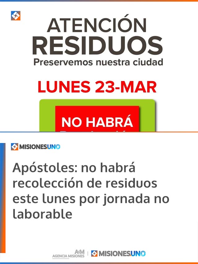 Apóstoles: no habrá recolección de residuos este lunes por jornada no laborable