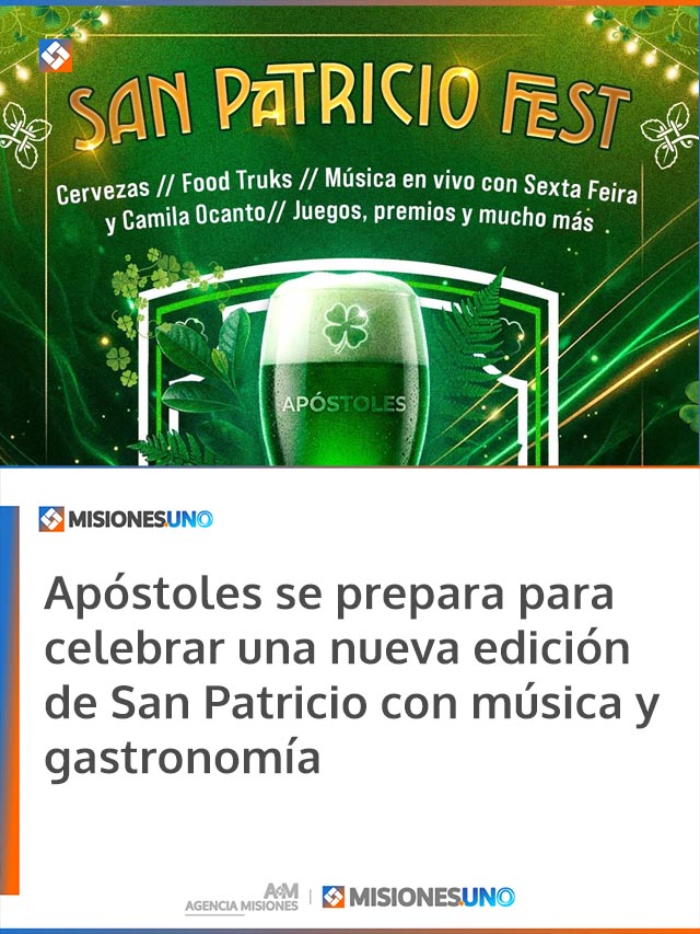 Apóstoles se prepara para celebrar una nueva edición de San Patricio con música y gastronomía