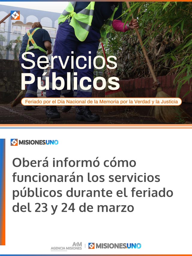 Oberá informó cómo funcionarán los servicios públicos durante el feriado del 23 y 24 de marzo