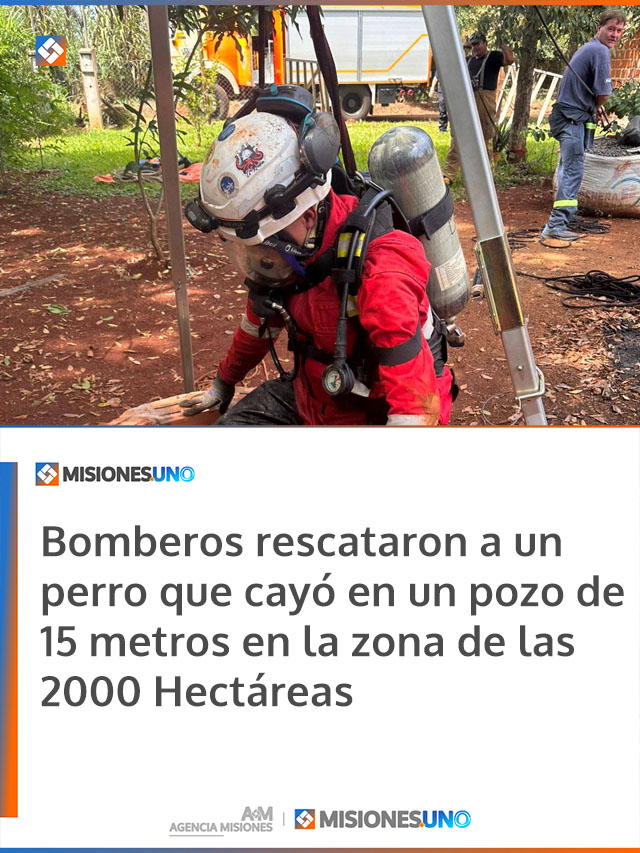 Bomberos rescataron a un perro que cayó en un pozo de 15 metros en la zona de las 2000 Hectáreas