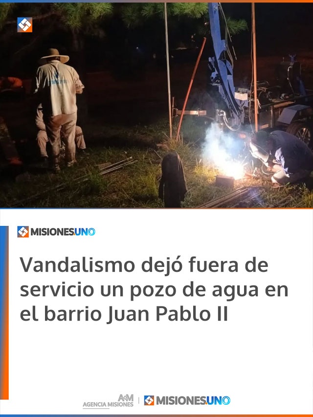 Vandalismo dejó fuera de servicio un pozo de agua en el barrio Juan Pablo II