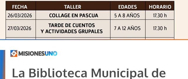 La Biblioteca Municipal de Eldorado organiza talleres gratuitos para niños durante Semana Santa