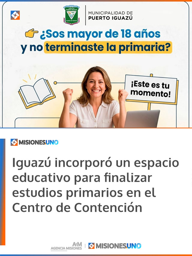 Iguazú incorporó un espacio educativo para finalizar estudios primarios en el Centro de Contención