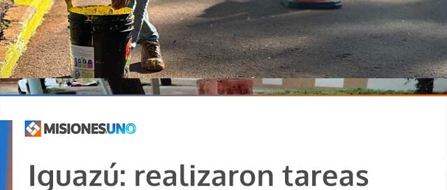 Iguazú: realizaron tareas de pintura y limpieza en cordones de calle Las Calandrias para mejorar la seguridad vial