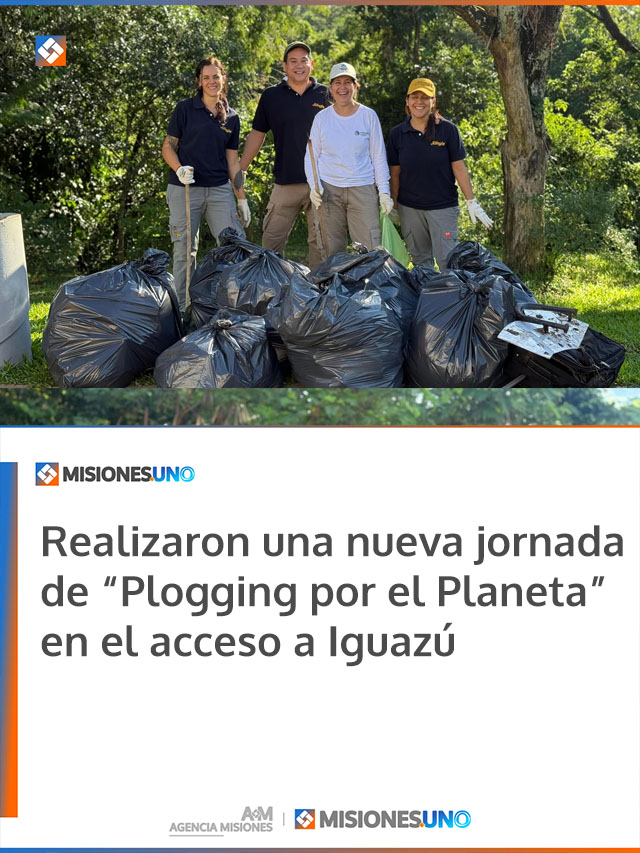 Realizaron una nueva jornada de “Plogging por el Planeta” en el acceso a Iguazú