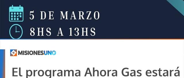 El programa Ahora Gas estará este jueves en Jardín América con recargas a .000