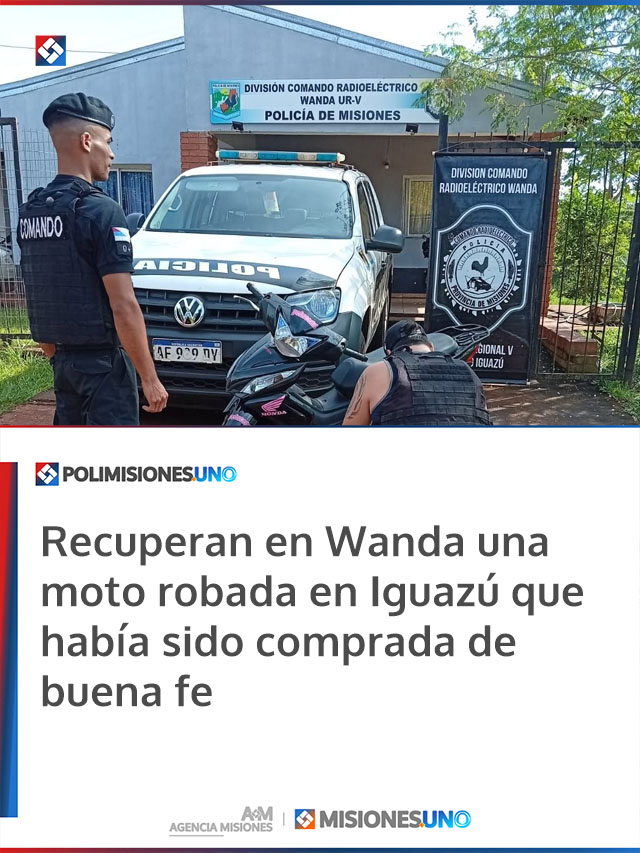 Recuperan en Wanda una moto robada en Iguazú que había sido comprada de buena fe