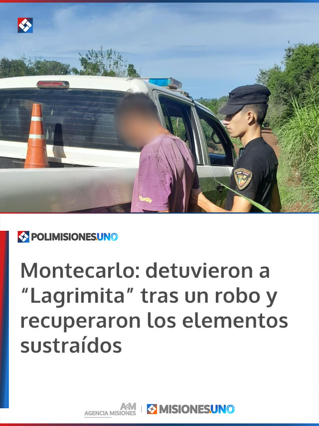 Montecarlo: detuvieron a “Lagrimita” tras un robo y recuperaron los elementos sustraídos