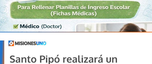 Santo Pipó realizará un operativo de salud para completar fichas escolares en distintos barrios