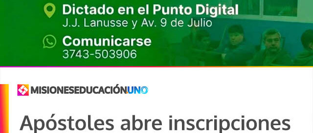 Apóstoles abre inscripciones para el Taller de Operador de PC en el Punto Digital