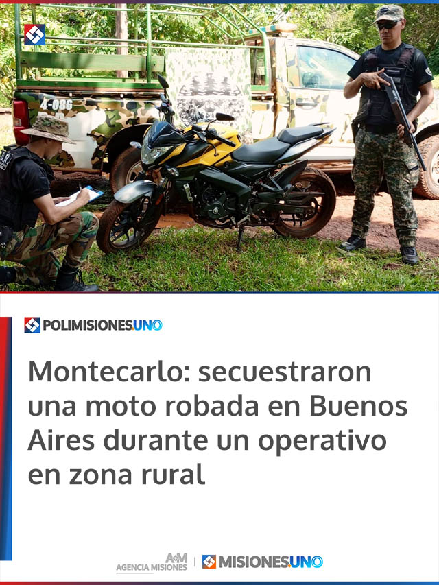 Montecarlo: secuestraron una moto robada en Buenos Aires durante un operativo en zona rural