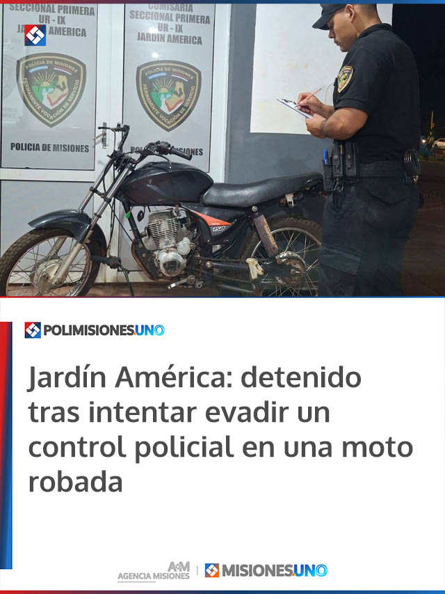 Jardín América: detenido tras intentar evadir un control policial en una moto robada