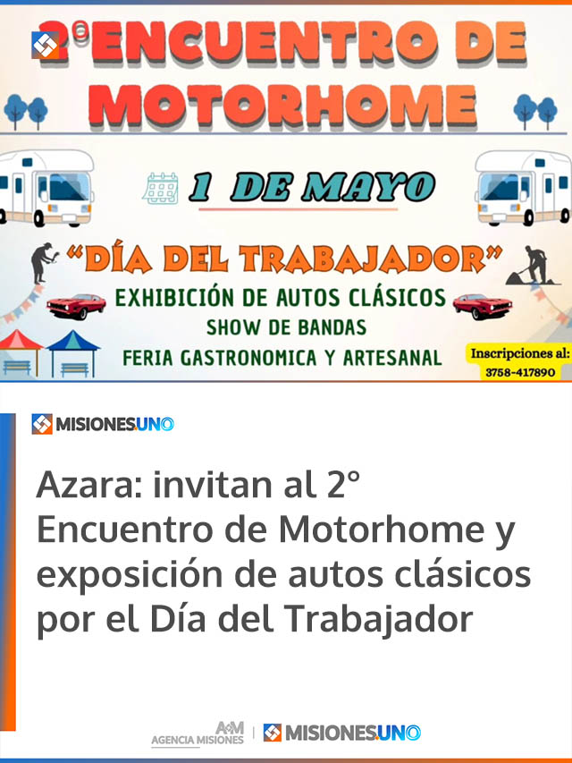 Azara: invitan al 2° Encuentro de Motorhome y exposición de autos clásicos por el Día del Trabajador