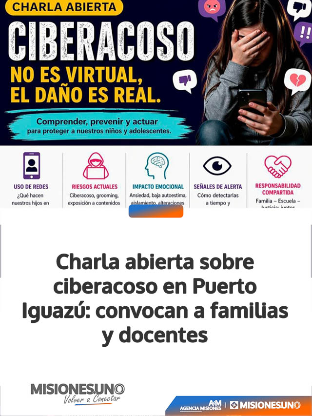 Charla abierta sobre ciberacoso en Puerto Iguazú: convocan a familias y docentes