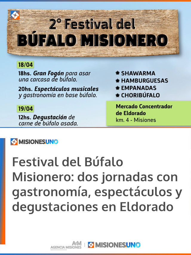 Festival del Búfalo Misionero: dos jornadas con gastronomía, espectáculos y degustaciones en Eldorado