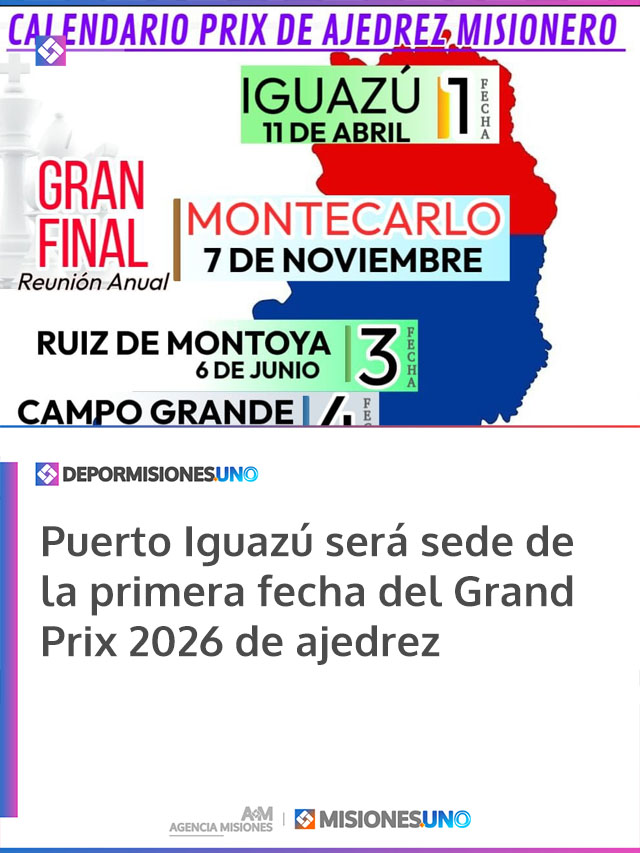 Puerto Iguazú será sede de la primera fecha del Grand Prix 2026 de ajedrez