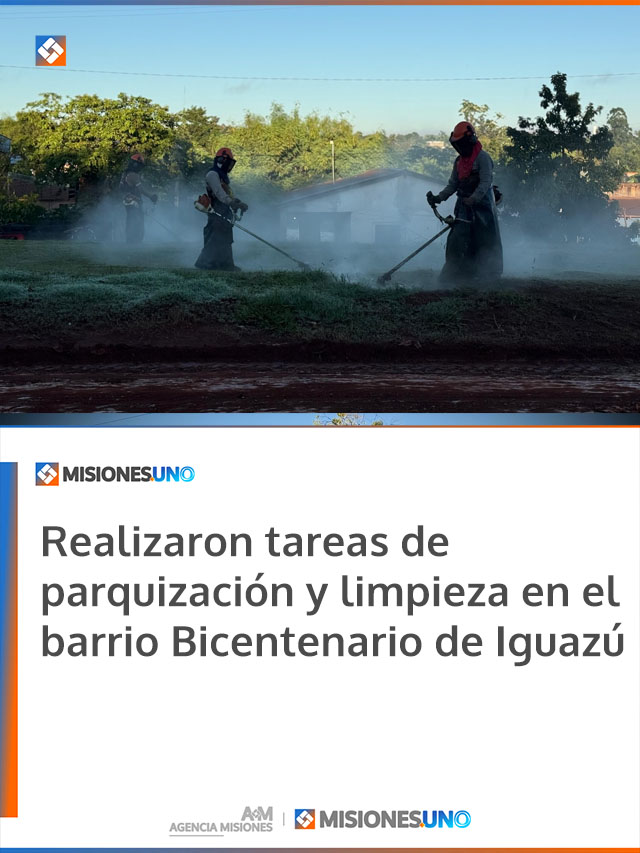 Realizaron tareas de parquización y limpieza en el barrio Bicentenario de Iguazú