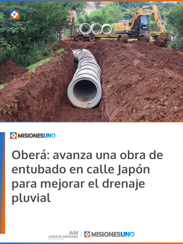 Oberá: avanza una obra de entubado en calle Japón para mejorar el drenaje pluvial