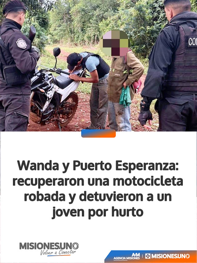 Wanda y Puerto Esperanza: recuperaron una motocicleta robada y detuvieron a un joven por hurto