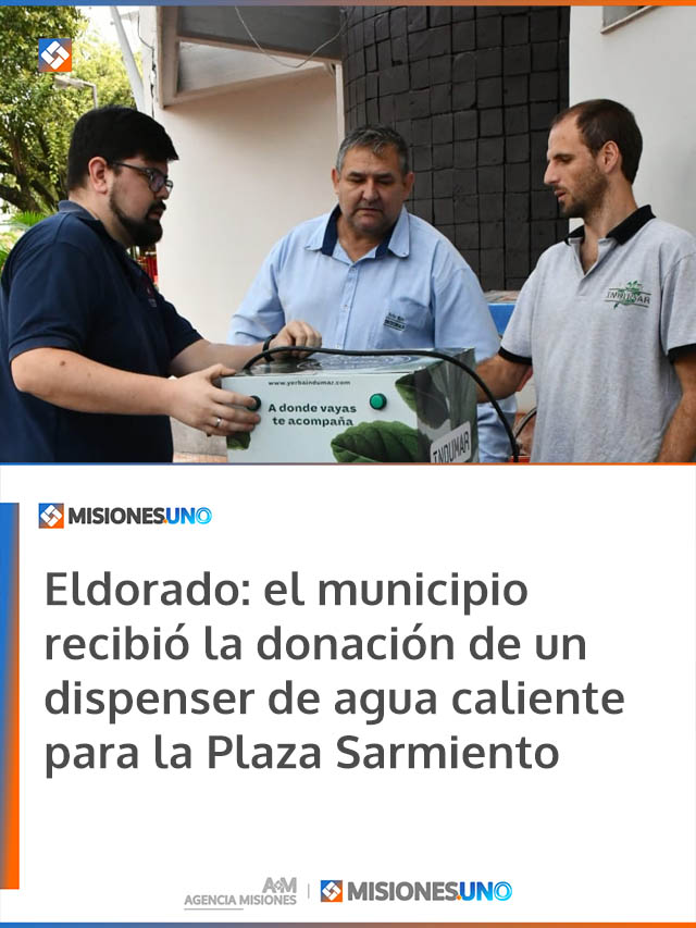 Eldorado: el municipio recibió la donación de un dispenser de agua caliente para la Plaza Sarmiento