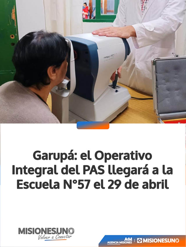 Garupá: el Operativo Integral del PAS llegará a la Escuela N°57 el 29 de abril