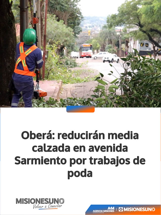 Oberá: reducirán media calzada en avenida Sarmiento por trabajos de poda