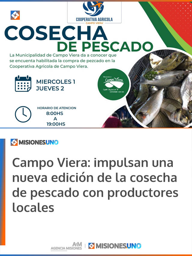 Campo Viera: impulsan una nueva edición de la cosecha de pescado con productores locales