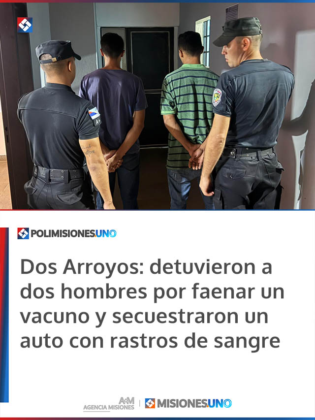 Dos Arroyos: detuvieron a dos hombres por faenar un vacuno y secuestraron un auto con rastros de sangre