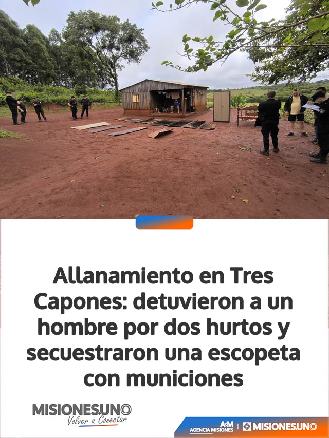 Allanamiento en Tres Capones: detuvieron a un hombre por dos hurtos y secuestraron una escopeta con municiones