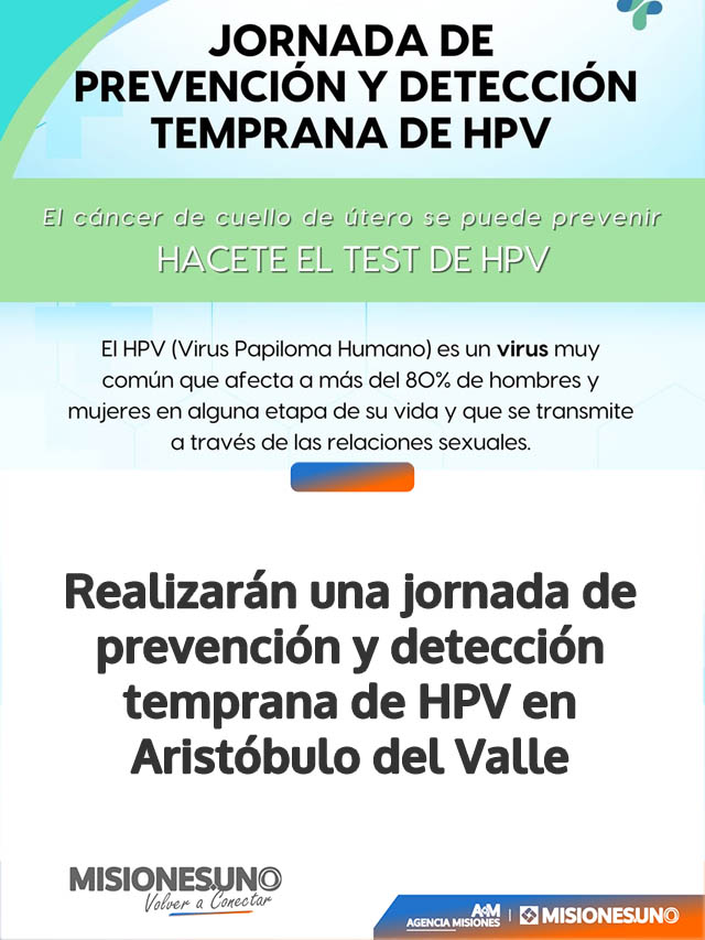Realizarán una jornada de prevención y detección temprana de HPV en Aristóbulo del Valle