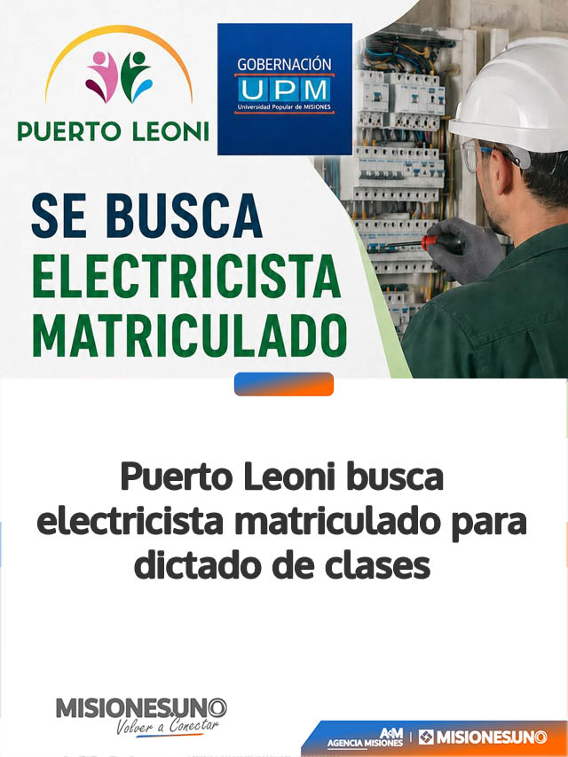 Puerto Leoni busca electricista matriculado para dictado de clases