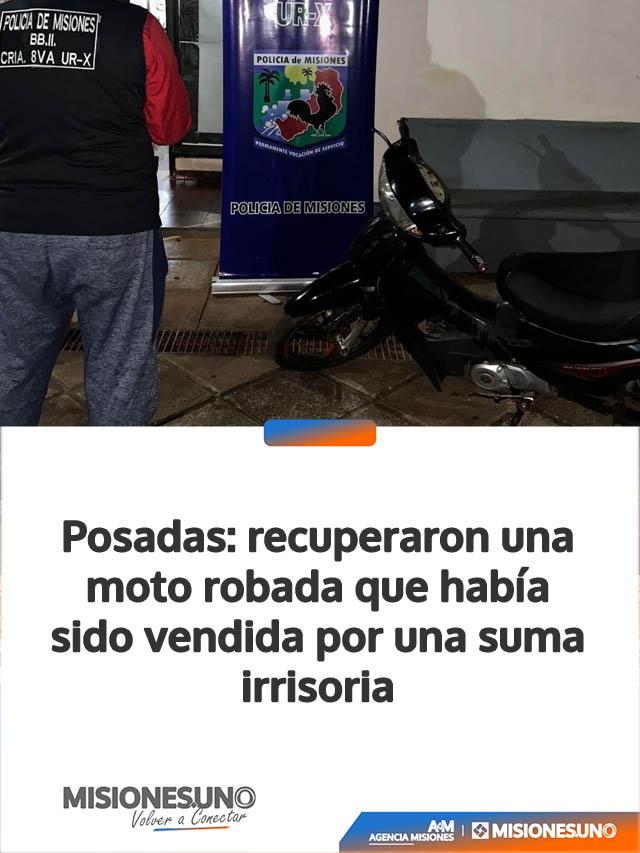 Posadas: recuperaron una moto robada que había sido vendida por una suma irrisoria
