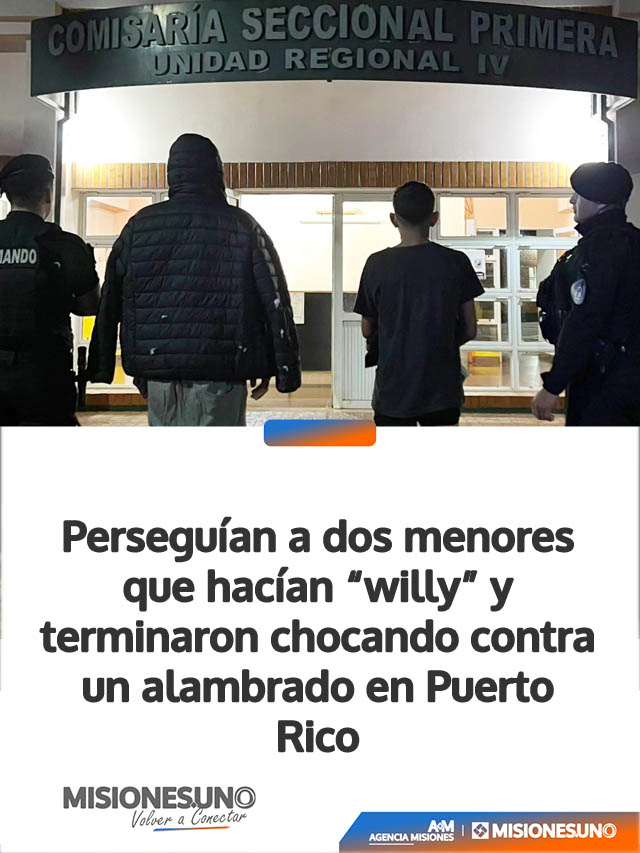 Perseguían a dos menores que hacían “willy” y terminaron chocando contra un alambrado en Puerto Rico