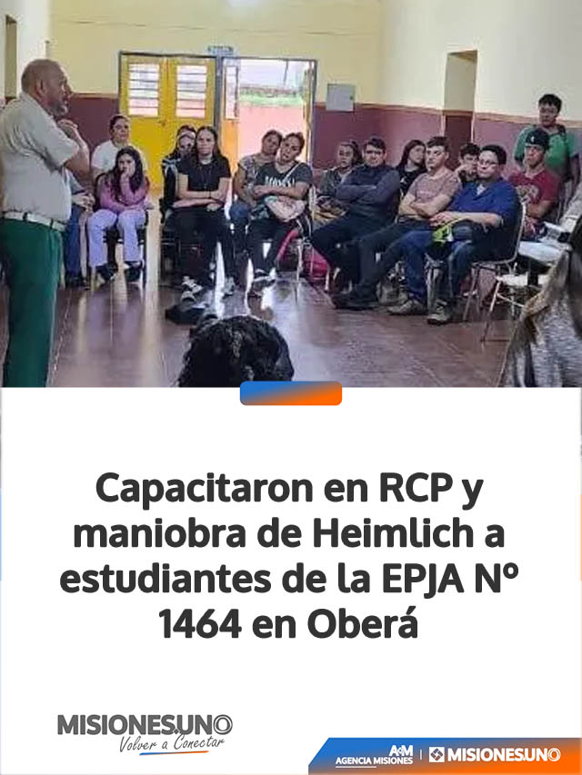 Capacitaron en RCP y maniobra de Heimlich a estudiantes de la EPJA Nº 1464 en Oberá