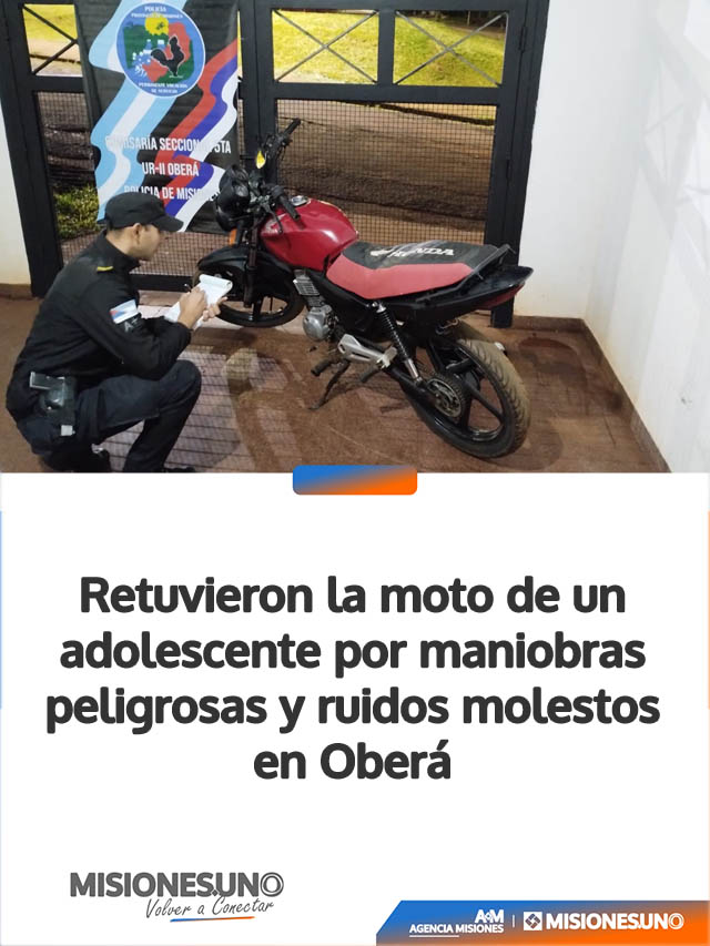 Retuvieron la moto de un adolescente por maniobras peligrosas y ruidos molestos en Oberá