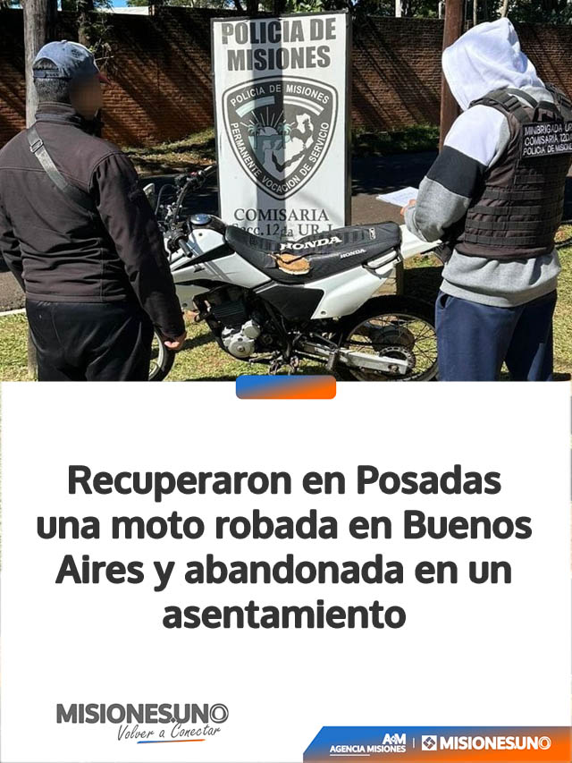 Recuperaron en Posadas una moto robada en Buenos Aires y abandonada en un asentamiento