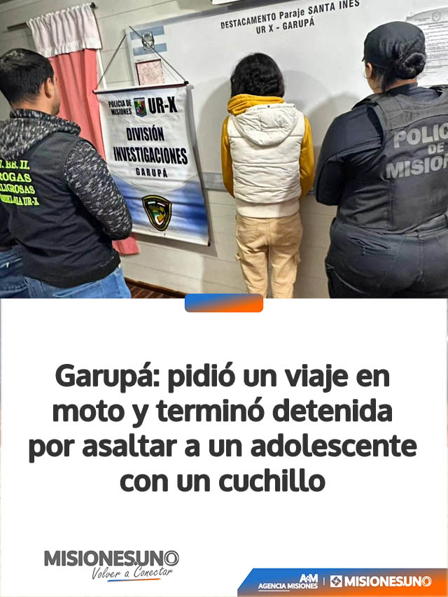 Garupá: pidió un viaje en moto y terminó detenida por asaltar a un adolescente con un cuchillo